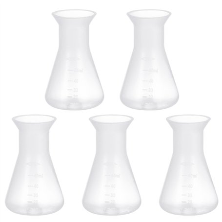 ULTECHNOVO Lot de 5 bouteilles en plastique Erlenmeyer avec col étroit - Accessoires d'expériences - Verres à shot borosilicate