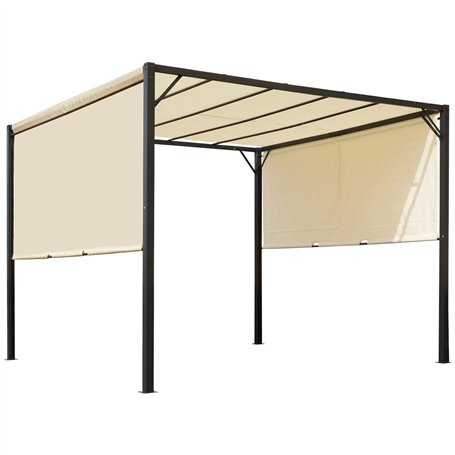 Outsunny Pergola tonnelle de Jardin pergola de Jardin avec auvent Coulissant 3 x 3 m en Acier époxy et Toile Polyester crème et