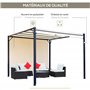 Outsunny Pergola tonnelle de Jardin pergola de Jardin avec auvent Coulissant 3 x 3 m en Acier époxy et Toile Polyester crème et 