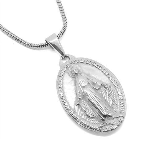 BOBIJOO Jewelry - Médaille Pendentif Vierge Marie Miraculeuse Acier Argenté Communion + Chaîne