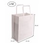 Miamex 50 Sacs Blancs en Papier Cabas avec Poignées Plates – 21 x 11 x 25 cm – Solide pour les Courses Emballage cadeau pour ann