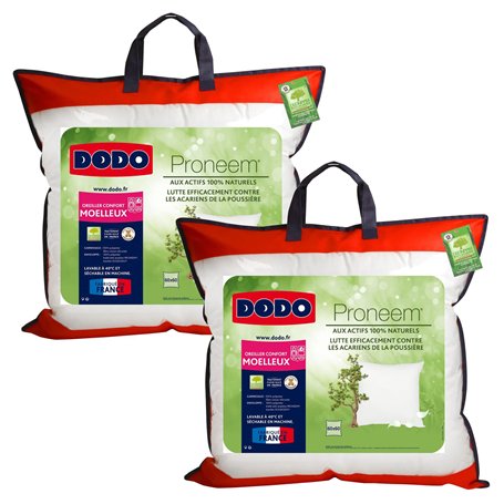 UNIVERSDECOR Lot de 2 oreillers 60 x 60 cm Moelleux antiacariens Proneem® Fibre VOLUPT’AIR® Dodo