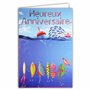 Afie 65-1283 Carte Heureux ANNIVERSAIRE Pêche en Rouge Brillant - Avec enveloppe - Format fermé 115x170mm ; Fabrication Français
