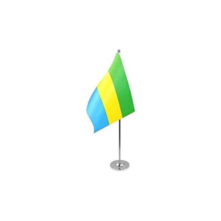 AZ FLAG - Drapeau De Table Gabon Prestige - Drapeau Gabonais De Bureau En Satin Avec Hampe De 30cm Et Socle En Métal - 22x15 cm