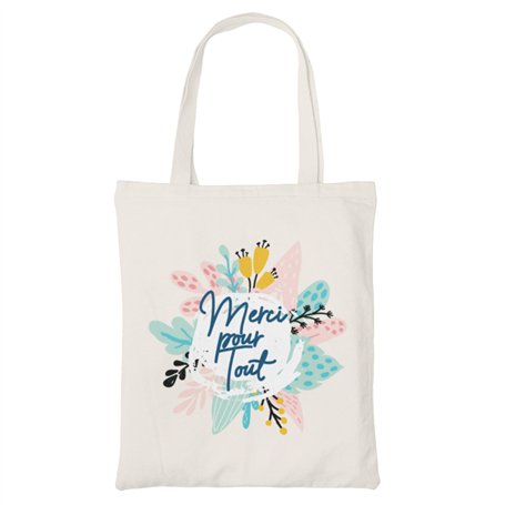 Zinello Design - Tote Bag en Coton Réutilisable avec Message 'Merci pour tout' – Sac Cabas Écologique Idéal pour Courses