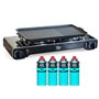 INTEC - Kit Plancha Gaz 2en1 Complet - Réchaud 2 feux Inox 4400W + Plaque Grill + 4 Cartouches Gaz Butane Intérieur/Extérieur