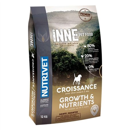 NUTRIVET - INNE Chien - Croquettes sans Céréales - Chiot - Poulet - 80% d'ingrédients d'origine Animale - 12 kg