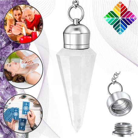 Pendule Divinatoire CRISTAL DE ROCHE Naturelle Cône à 12 Facettes avec Chambre Témoin – Collection PRESTIGE – Pendule de Radiest