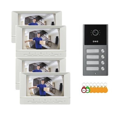 Visiophone pour immeuble 4 Boutons avec Lecteur de Badge RFID intégré