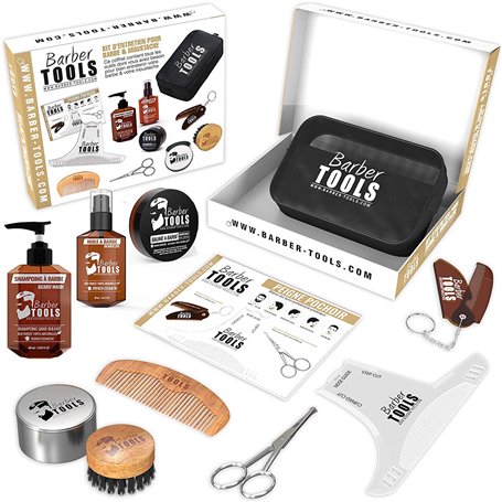 Kit/Set/Coffret d'entretien et de soin pour barbe avec Soin de barbier | Cosmetique Made in France ✮ BARBER TOOLS ✮ (kit barbe)