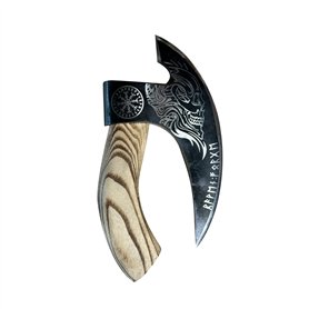 Coupe-Pizza Viking, Manche en Bois, Design Hache avec Motif Crâne, Noir et Naturel Coupe-Pizza Viking
