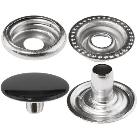 AERZETIX - C57197 - Lot de 10 Boutons pression rivet tubulaire Ø15 mm de 4 pièces - en acier - couleur chrome noir - pour jeans