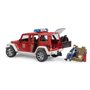 bruder 02528 - Jeep Wrangler Unlimited Rubicon Véhicule de sapeurs-pompiers avec pompier, module son et lumière, véhicule d'inte