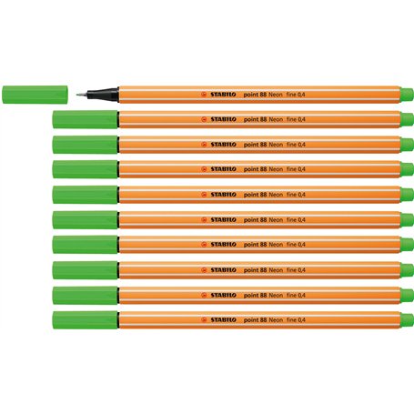 STABILO Stylo feutre pointe fine point 88 - Lot x 10 stylos feutre - Vert Gazon (88/33)