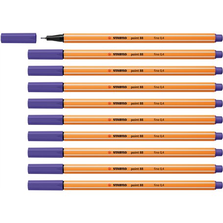 STABILO Stylo feutre pointe fine point 88 - Lot x 10 stylos feutres - Violet (88/55)