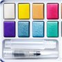 STAEDTLER Kit de peinture aquarelle – Kit de voyage – Design Journey – Comprend une palette de mélange, 12 peintures métalliques