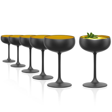 Stölzle Lausitz Coupes à Champagne Elements 6x230 ml – Verres Élégants en Cristal Noir/Or – Idéal pour Champagne