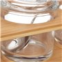 Relaxdays Lot de 3 pots à épices, salière, sucrier, avec support en bambou, cuillère et couvercle, nature/transparent