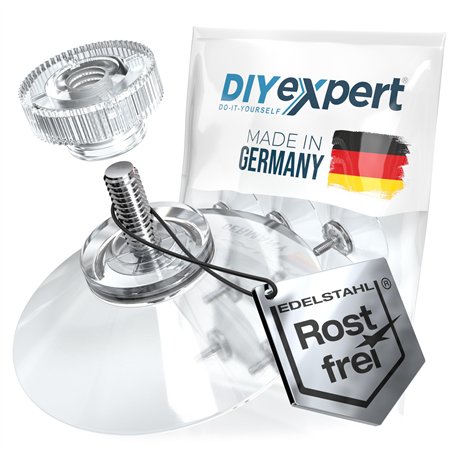 DIYexpert® 20 x ventouses Ø 40 mm avec filetage M4x10mm avec écrous moletés transparent - Fabriqué en Allemagne
