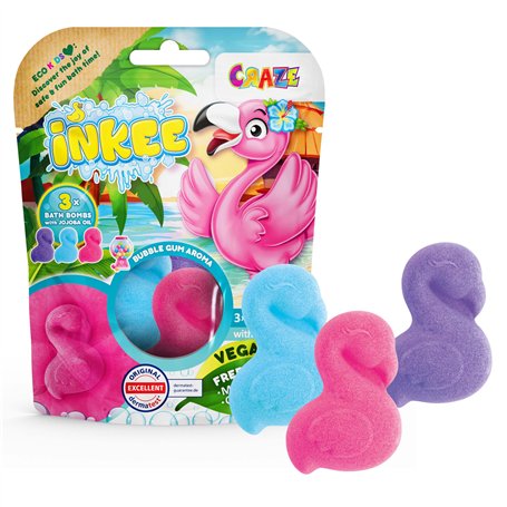 INKEE FLAMINGO Pack de 3 Bombes de bain enfant en forme de Flamant Rose