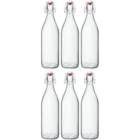 BORMIOLI Verre Bouteilles avec bouchon 'giara' 6 pièces – Volume : 1000 Ml – Hauteur totale XX | Parfait pour huiles anzusetzten
