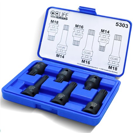 CCLIFEE XZN Ensemble de Douilles à Embouts 6 pcs Jeu de Douilles à Embouts M14 M16 M18 de 1/2" En Acier Cr-Mo Avec Denture Multi