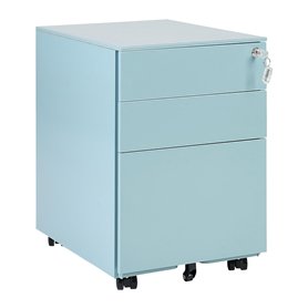 Caisson de Rangement à Roulettes avec 3 Tiroirs en Acier Bleu Clair Industriel Cami