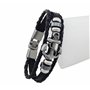 Hanessa Bracelet surfeur en cuir noir ancre pour homme - Bijoux en acier inoxydable - Cadeau de Noël pour un ami/un homme, 23.5 