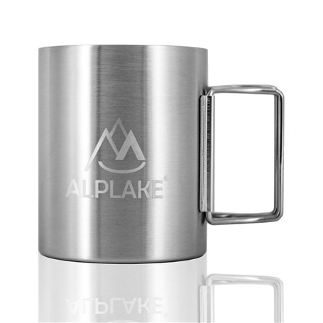 ALPLAKE® - Tasse double paroi en acier inoxydable - Avec poignée pliable - 250 ml