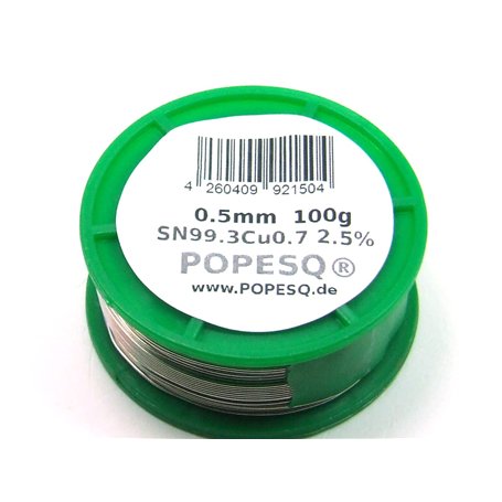 POPESQ® 100 g x Fil de Soudure Premium 0.5mm 100g Sn99.3Cu0.7 Flux 3% / 100 g x Soldering wire Premium 0.5mm 100g Sn99.3Cu0.7 Fl