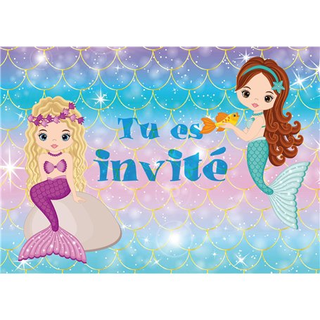 Edition Colibri Lot de 10 Cartes d‘invitation LES PETITES SIRÈNES en Français pour un anniversaire des filles ou pour une fête d