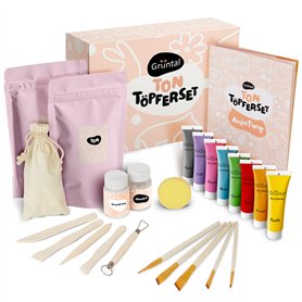 Grüntal Kit de poterie en argile séchant à l'air libre - Kit de poterie pour la maison avec outil de modelage