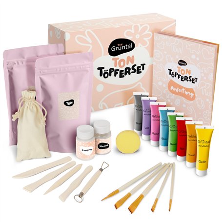 Grüntal Kit de poterie en argile séchant à l'air libre - Kit de poterie pour la maison avec outil de modelage