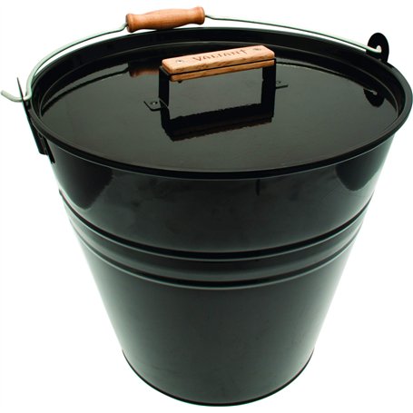 Valiant Seau en métal avec Couvercle pour Petit Bois et Cendres Noir 30 cm de diamètre