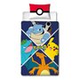 Character World Pokémon Parure de lit Simple avec Housse de Couette réversible 2 Faces Motif Personnages Pikachu avec taie d'ore