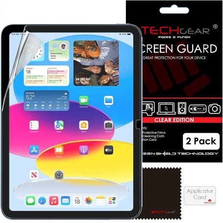 TECHGEAR 2 Pack Protection Ecran pour ipad 11 (A16 2025) iPad 10 (2022) Film de Protection Écran ULTRA CLAIR avec Chiffon de Net