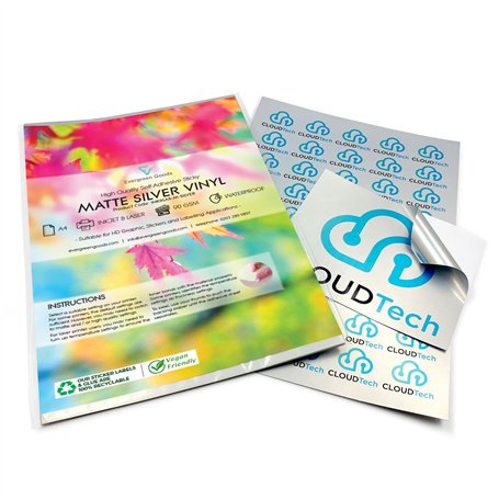 Evergreen Goods 10 Feuilles A4 Argent Mat Métallique Papier Autocollant Imprimante Etiquettes | Papier Autocollant Pour Impriman