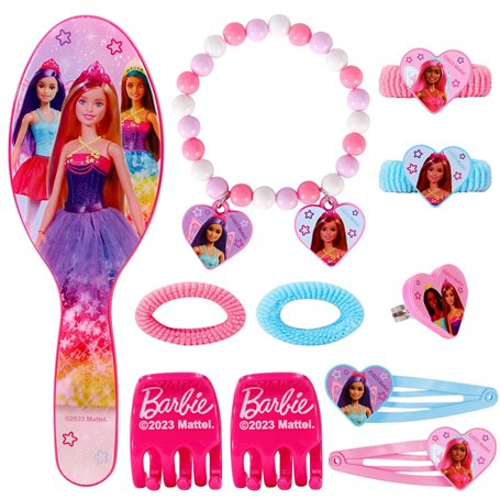 Barbie Beauty Set de 11 bijoux et accessoires pour cheveux pour fille Rose