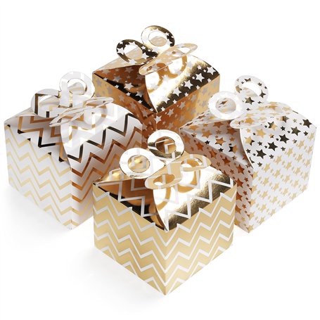 Belle Vous Boite Cadeau Carton Kraft Dorée et Blanche avec Nœud (Lot de 36) – 9