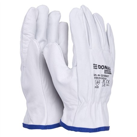 DONAU SAFETY Gants de travail en cuir de chèvre de qualité supérieure - 1 paire - Taille 9 - Blanc - Gants en cuir avec poignet