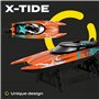 OVERMAX X-Tide Bateau de Course RC Télécommandé avec Lumières LED 25 km/h 1200 mAh Batteries 34 Min de Jeu Contrôle de la Vitess