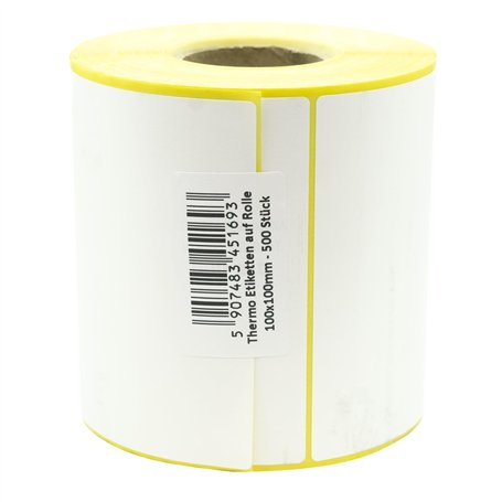 MD Labels Lot de 500 étiquettes thermiques blanches en rouleau 100 x 100 mm – Adhésif permanent
