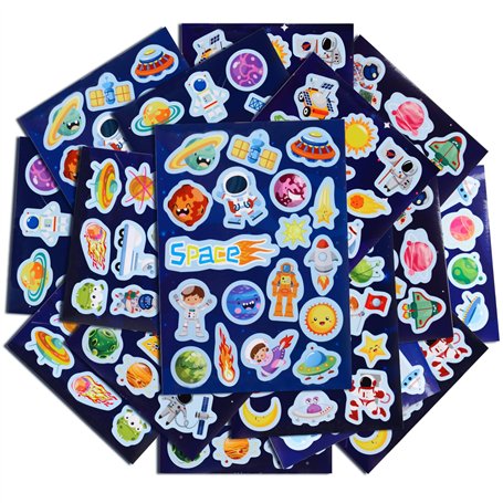 BETESSIN 266Pcs (16 Feuilles) Autocollants Stickers Gommettes Espace pour Enfant Autocollant Récompense Décoration pour l'Artisa