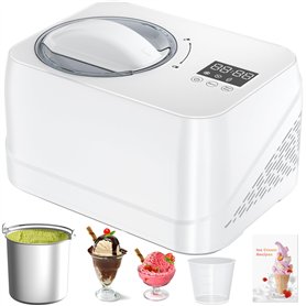 Sorbetière Electrique avec Compresseur, Auto-refroidissan Machine a Glace, Turbine à Glace 1L, avec Gradué/Spatule/Recette, pour Sorbetière Electrique avec Compresseur