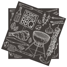 Lot de 20 serviettes en papier avec motif « Préparation au barbecue » 33 x 33 cm