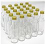 Aromhuset Lot de 25 bouteilles en verre vides de 50 ml avec verres à vodka, transparents et bouchons à visser dorés, à remplir a