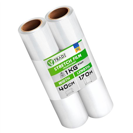 V1 Trade Film Etirable Demenagement - 2 Rouleaux Film Palette Transparent 40cm x 170m - Plastique Protection pour Colis et Meubl