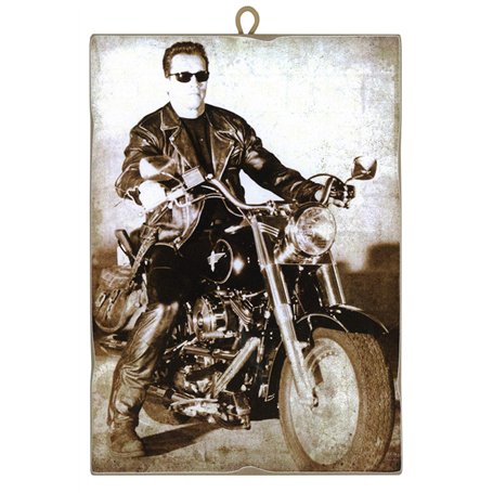 KUSTOM ART Arnold Schwarzenegger Tableau de style vintage sur Harley Davidson Terminator de collection Impression laser sur bois