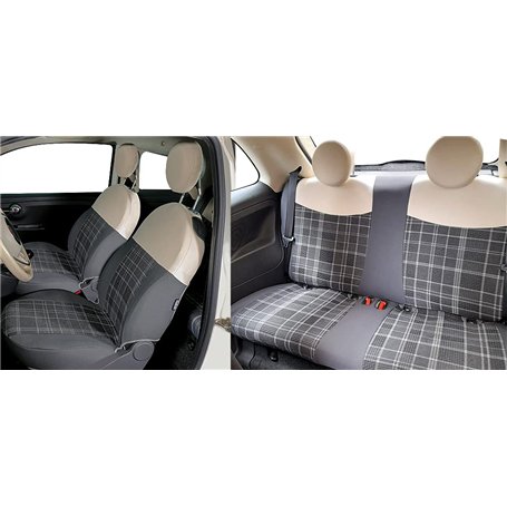CORA Ensemble Complet Housses de siège personnalisées Fiat 500 07> écossais Gris