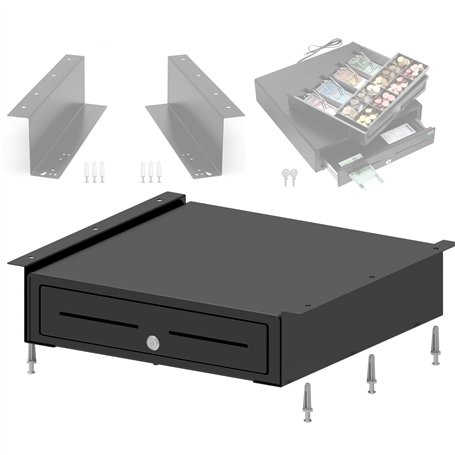 Tiroir pour enregistreur de caisse POS VALLEY avec supports métalliques de montage sous le comptoir - Intérieur 4 billets/8 pièc